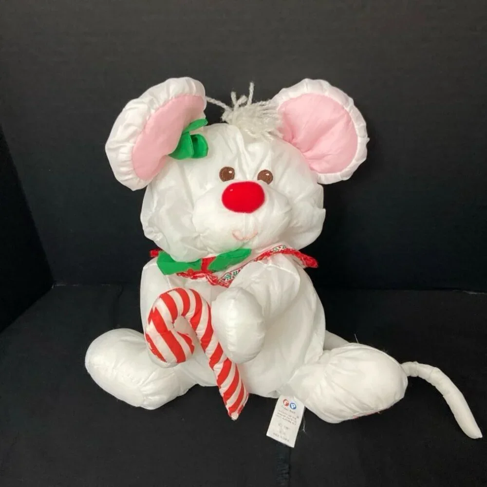 Vtg Fisher Price Christmas Puffalumps Dog (year unknown) & Mouse 1987 Candy Cane
